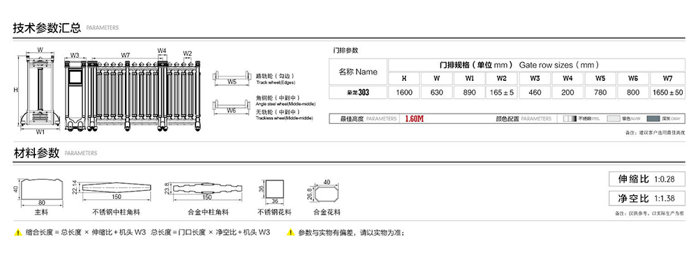 303梟龍系列電動(dòng)伸縮門(mén)參數(shù)